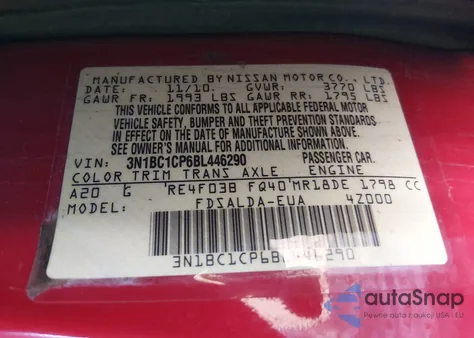 2011 Nissan Versa 1.8S from USA, damaged, VIN 3N1BC1CP6BL446290